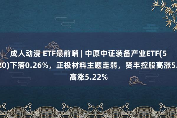 成人动漫 ETF最前哨 | 中原中证装备产业ETF(516320)下落0.26%，正极材料主题走弱，贤丰控股高涨5.22%