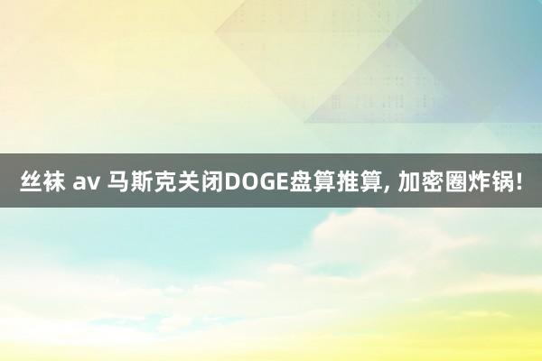 丝袜 av 马斯克关闭DOGE盘算推算， 加密圈炸锅!